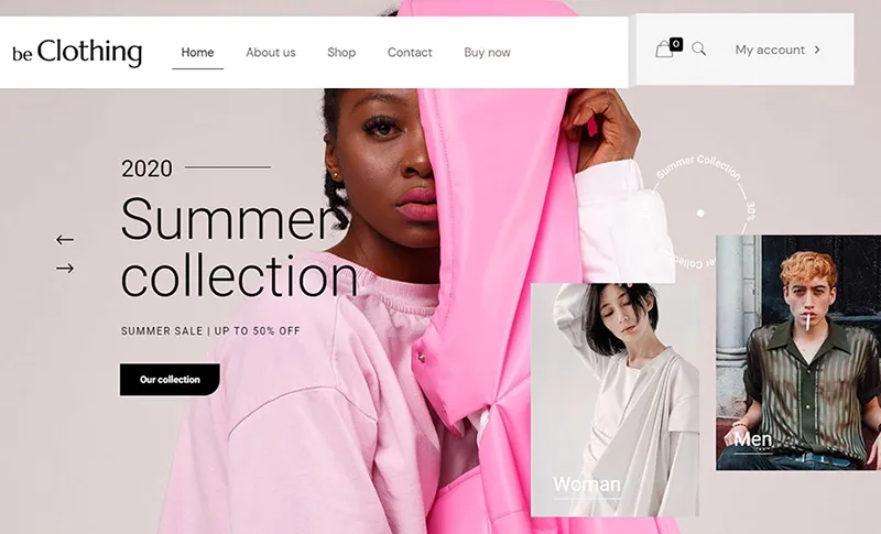 تصویر صفحه اصلی وب‌سایت یک برند مد